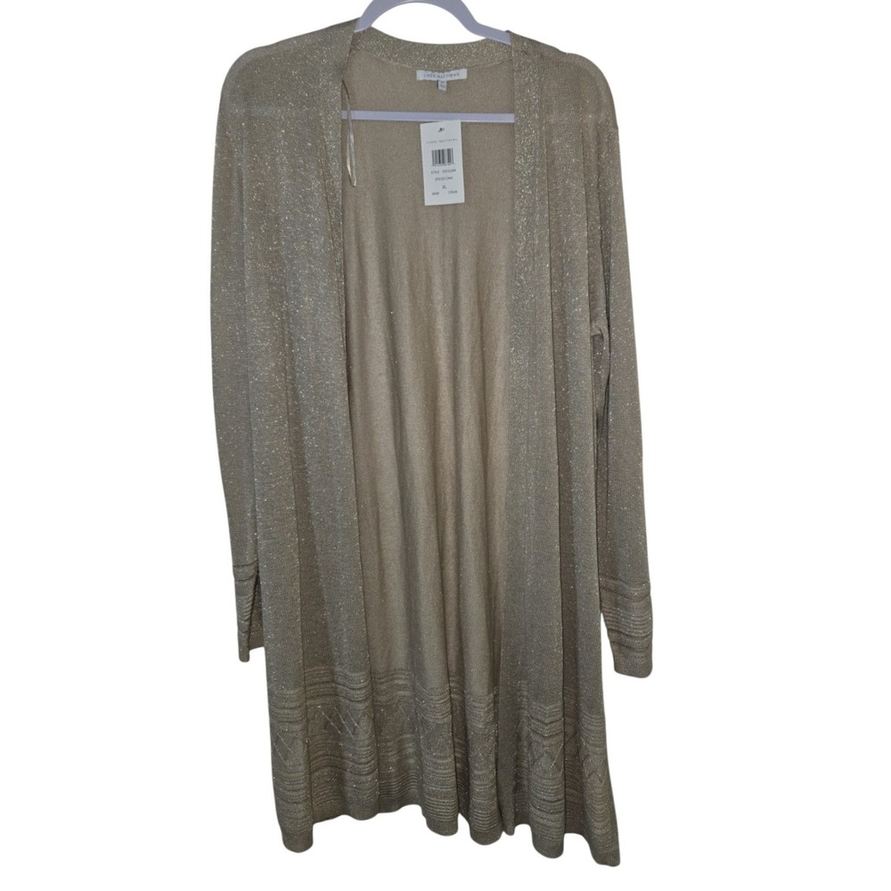 Linda Matthews‎ Metallic Gold Knit Longline Cardigan Spiced Chai Duster XL NEW